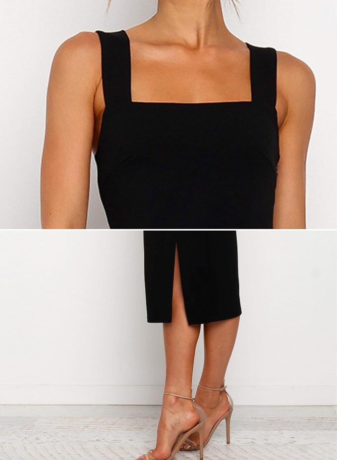 RANPHEE Womens Summer Sleeveless Bodycon Midi Dress Square Neck Side Slit Tank Casual Party Dresses – Bild 5