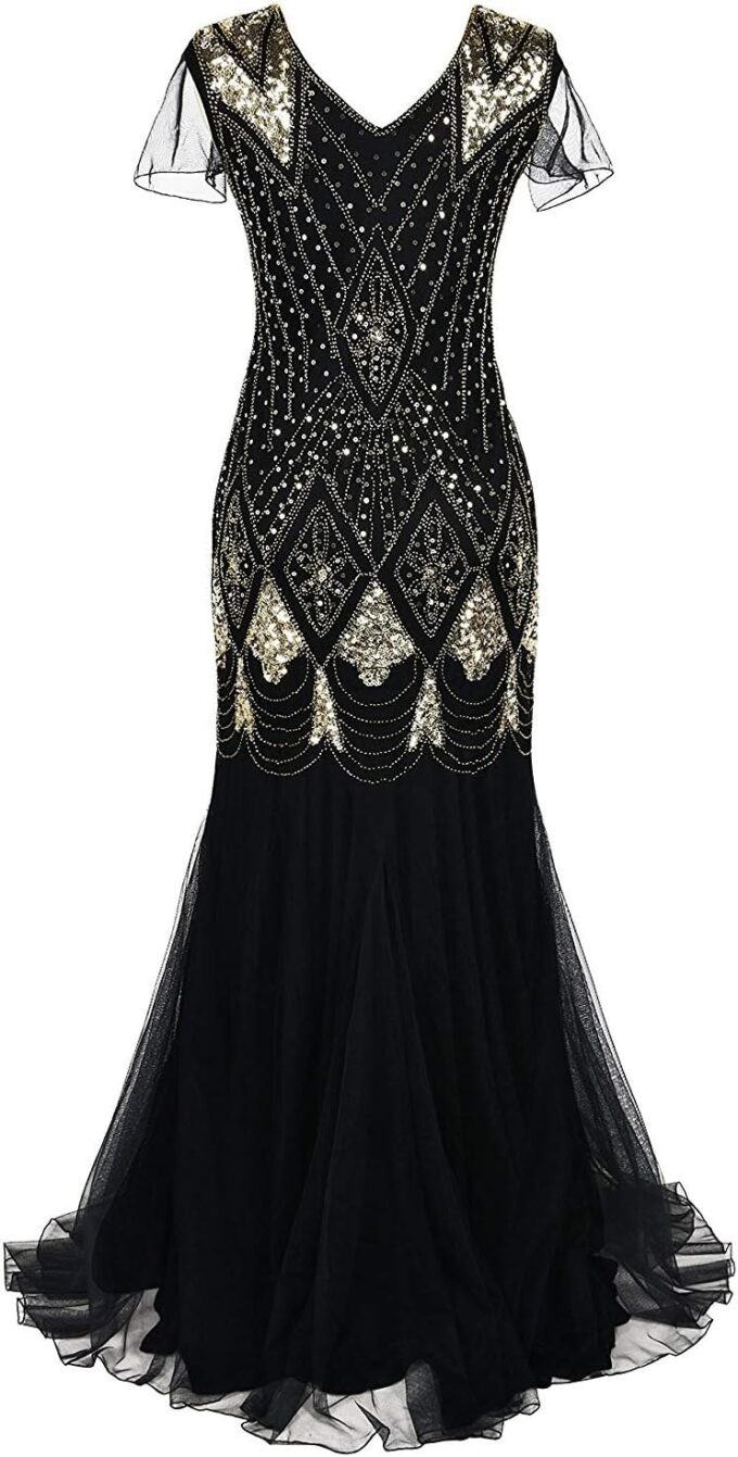 Women Evening Dress 1920s Flapper Cocktail Mermaid Plus Size Formal Gown with Long Gloves – Bild 3