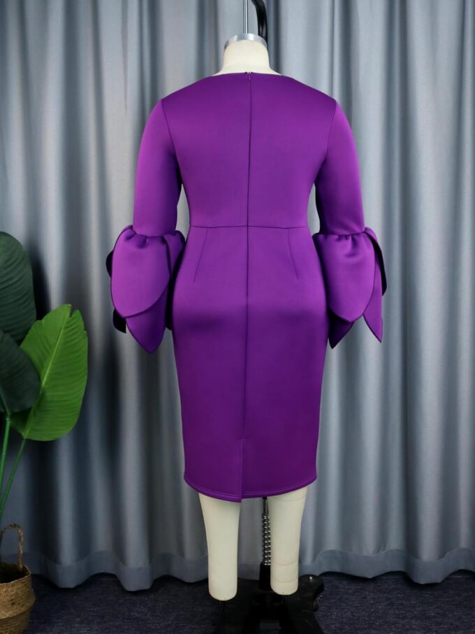 ONTINVA Women's Flared Long Sleeve Formal Party Dresses Midi Purple Scuba Dress Evening Gown Plus Size … – Bild 4