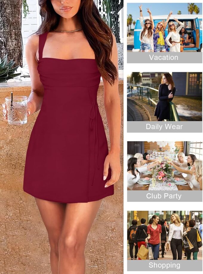 Women's Sexy Ruched Mesh Midi Short Dresses for Women Square Neck Fitted Elegant Club Party Cocktail Dress – Bild 5