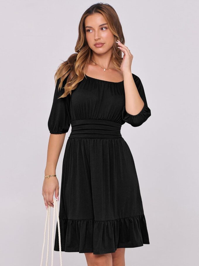 ANRABESS Women Summer Casual Short Lantern Sleeve Square Neck A-Line Flowy Boho Mini Dress 2025 Trendy Beach Travel Clothes – Bild 2