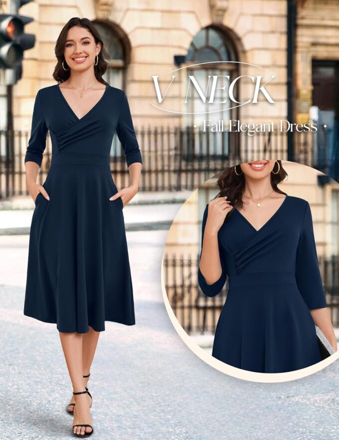 Bbonlinedress Abendkleider elegant für Hochzeit Langarm Winterkleid festliches Kleid mit Taschen Party Cocktailkleid Rockabilly Kleider – Bild 5