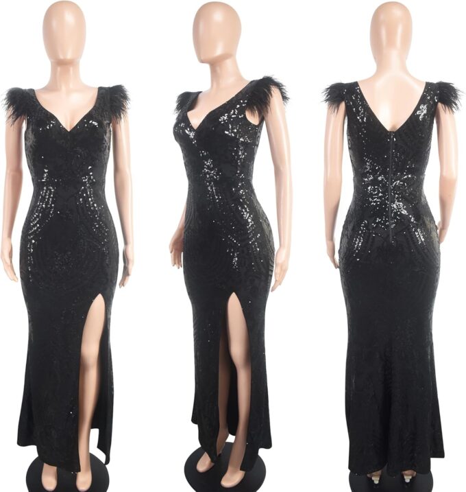 PORRCEY Women's Sexy Elegant Sparkly Sequins Evening Dress Party Club Night Outfits – Bild 4