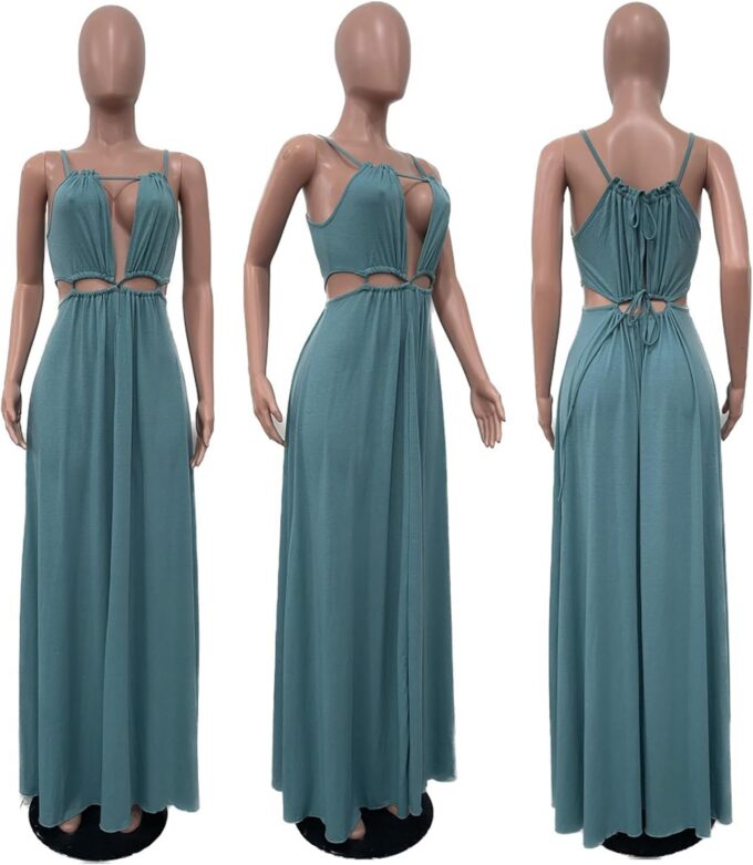 2025 Women Summer Beach Dresses Sexy Cut Out Sleeveless Spaghetti Strap Halter Dress Flowy Maxi Vacation Dress – Bild 6