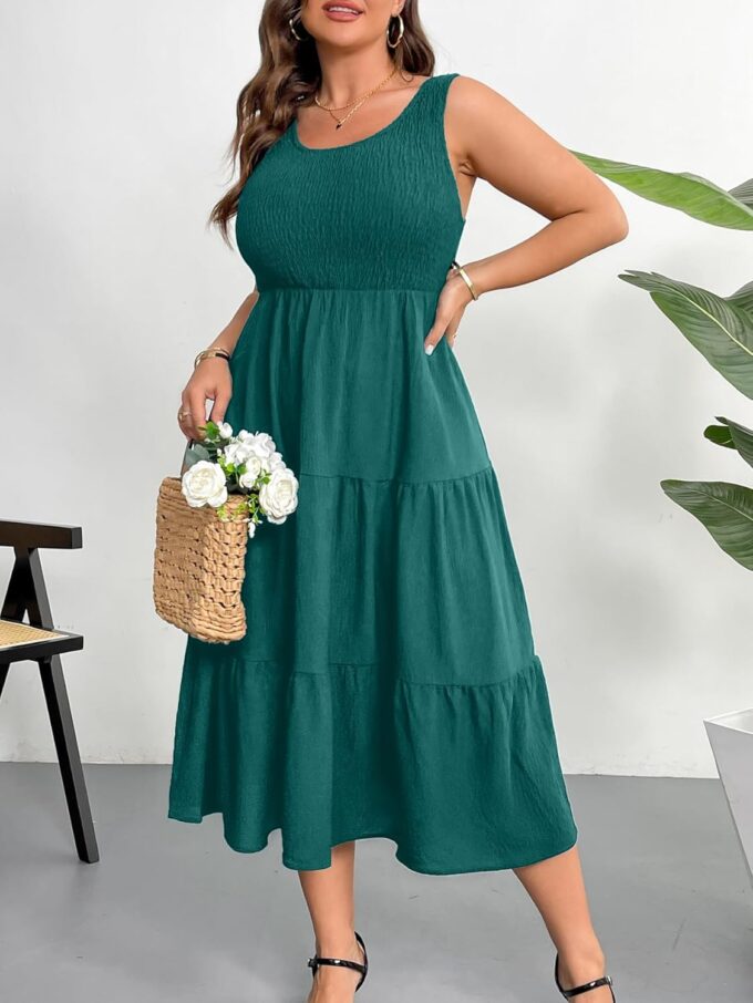 RWJ Plus Size Summer Sleeveless Tank Dress for Women 2025 Smocked Casual Loose Sundress Flowy Beach Tiered Long Midi Dresses – Bild 3