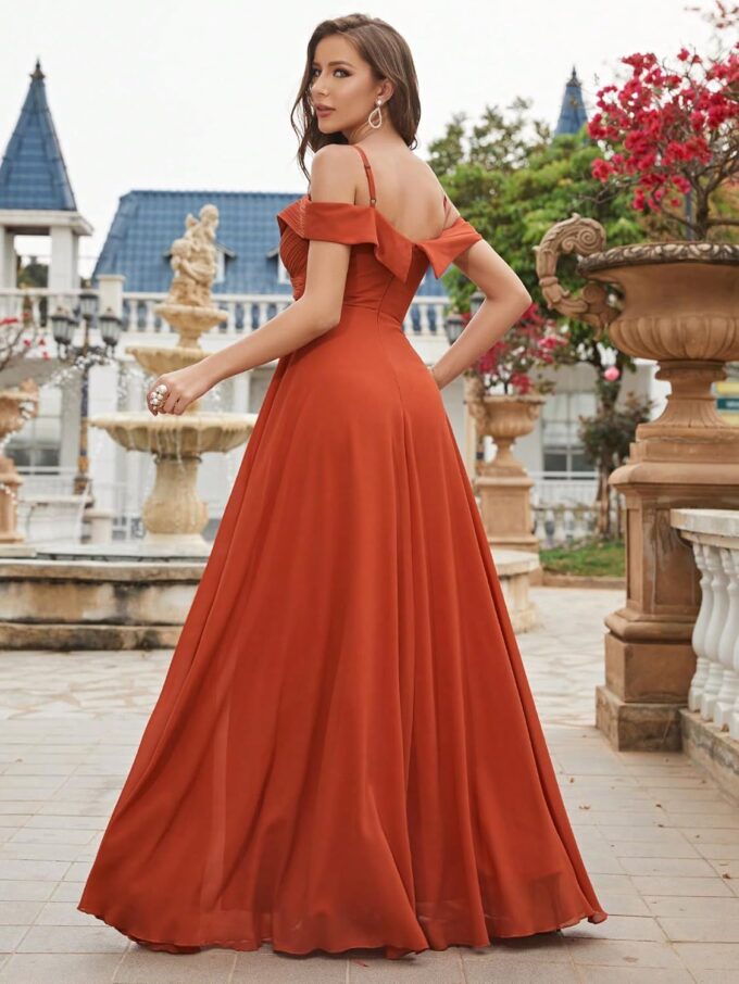 Cold Shoulder Ruched Floor Length Chiffon Bridesmaid Dress Elegant Evening Gowns Prom Dress Formal Dresses – Bild 3