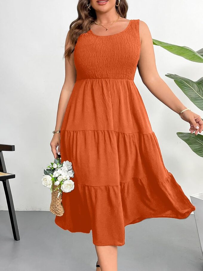 RWJ Plus Size Summer Sleeveless Tank Dress for Women 2025 Smocked Casual Loose Sundress Flowy Beach Tiered Long Midi Dresses – Bild 4