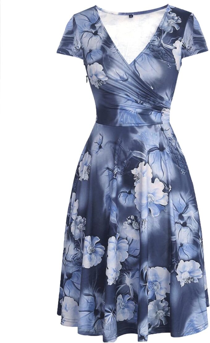 oxiuly Women's Vintage Dot V-Neck Cap Sleeve Casual Pockets Swing Tea Dress OX296 – Bild 2