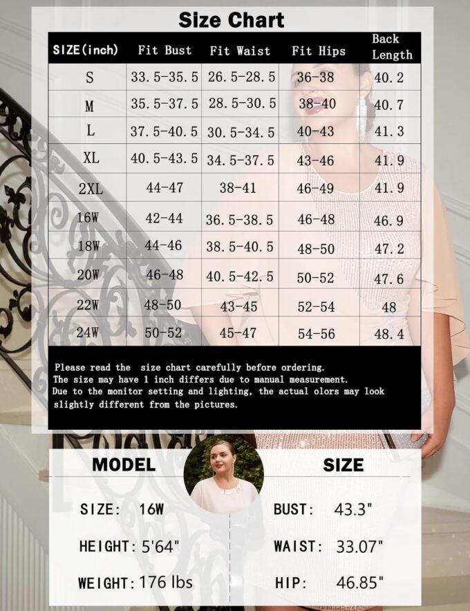 Hanna Nikole 2024 Womens Sequin Party Dress Plus Size Chiffon Cape Sleeve Cocktail Midi Dress – Bild 6
