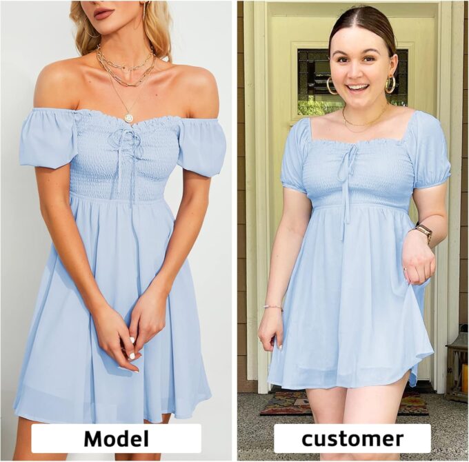Byinns Women's Sweetheart Neckline Dress Smocked Sundress Puff Short Sleeve Drawstring Dresses – Bild 3