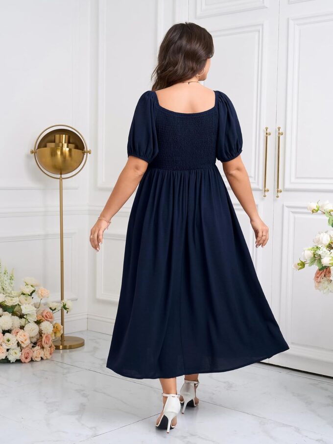 SCOMCHIC Plus Size Sweetheart Neckline Maxi Dress Formal Wedding Guest Short Puff Sleeve Cocktail Smocked A-Line Dresses – Bild 6
