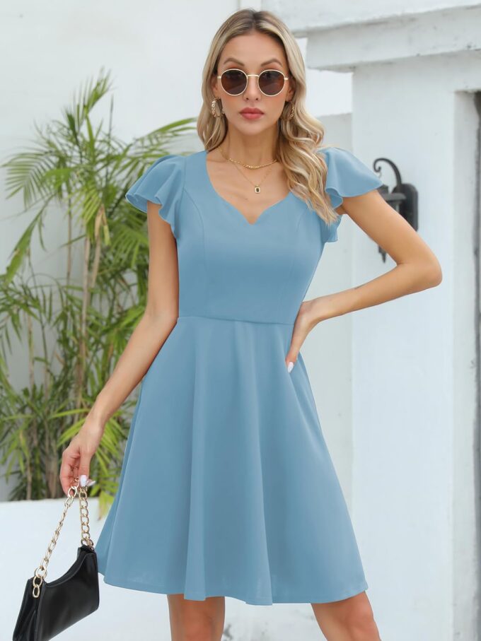 Missufe Women's Sweetheart Flutter Sleeve Fit and Flare Party Cocktail Short Dress – Bild 3