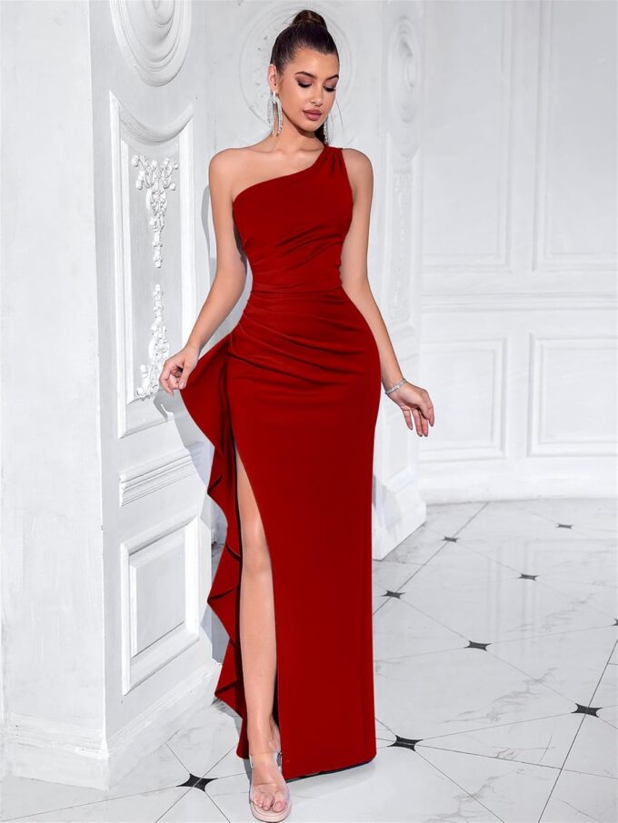 Cocktail Dresses for Women Formal Evening Gowns Bodycon Sexy One Shoulder Wedding Guest Dress Party Prom Long Dress – Bild 3