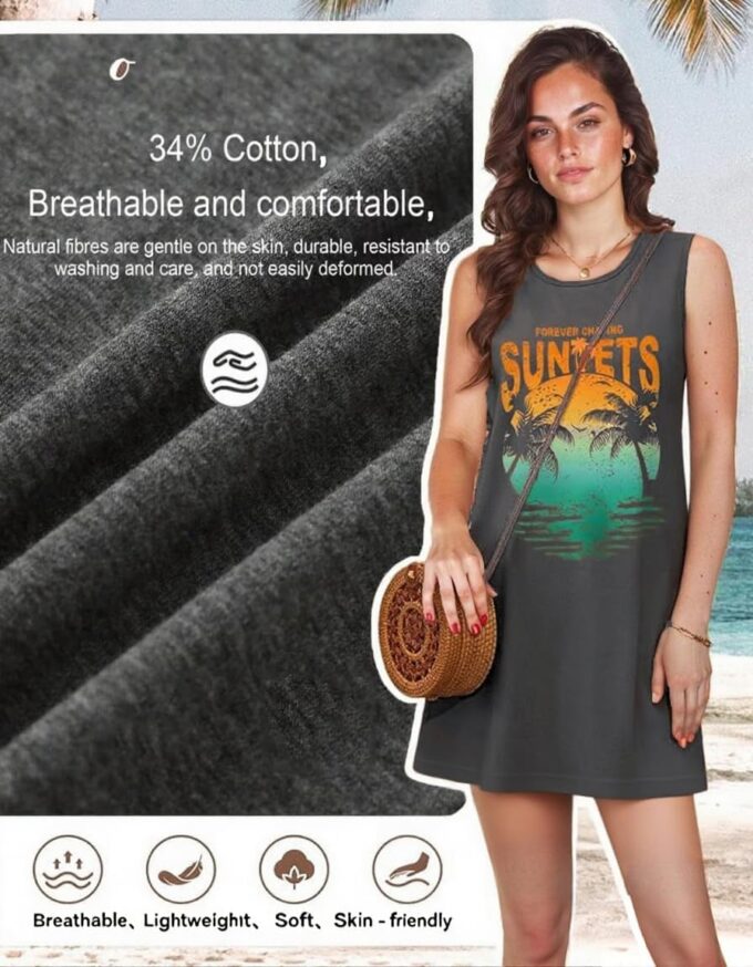 Summer Tank Dress for Women Sunset Palm Beach Vacation Mini Sundress – Bild 3