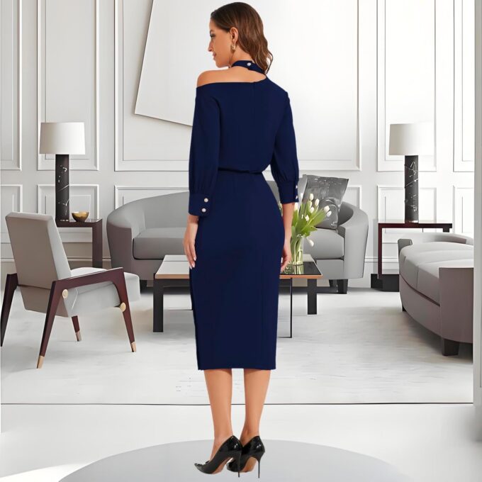 Klassisches Kirchenkleid für Damen, Glockenärmel, Vintage-Stil, für Arbeit, Cocktail, Business, Split-Bleistiftkleid – Bild 5