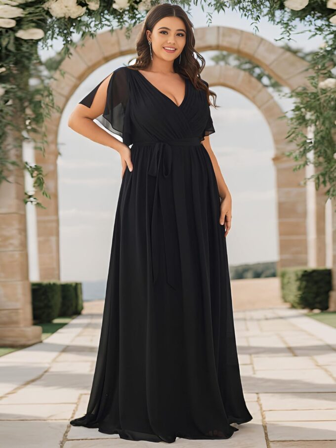 Ever-Pretty Plus Women's Plus Size Chiffon A-Line Deep V-Neck Elastic Sash Waist Floor Length Formal Bridesmaid Dress – Bild 3