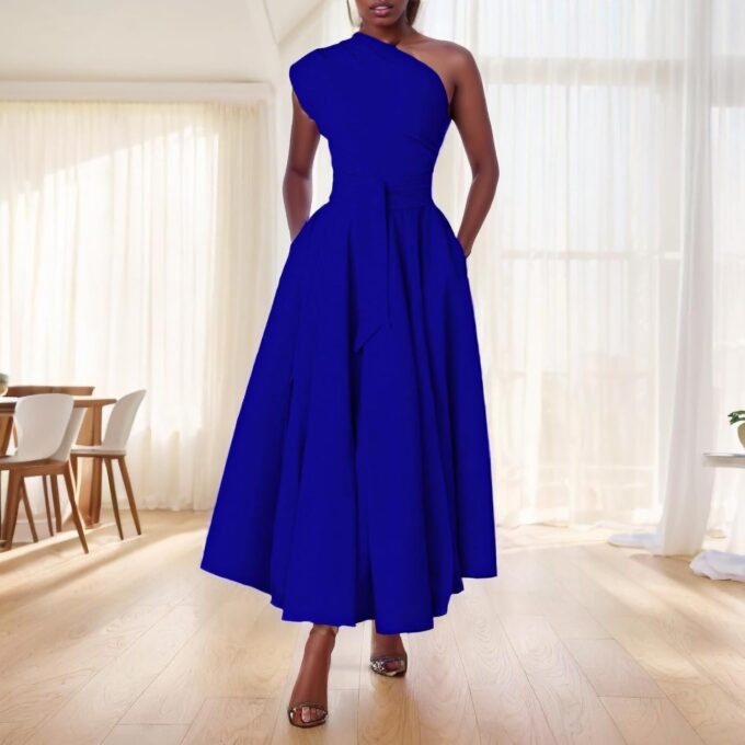 One Shoulder Dresses for Women Elegant Asymmetrical A Line Flowy Formal Evening Gowns Party Cocktail Dress – Bild 6