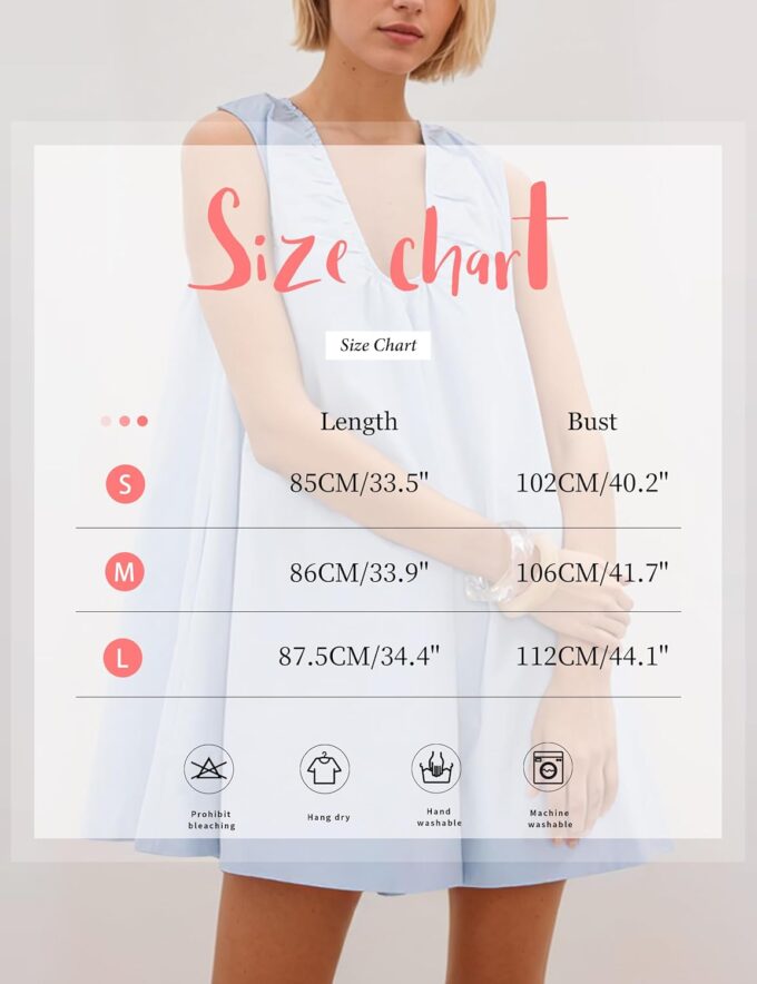 Womens Preppy Babydoll Tank Mini Dress Scoop Neck Short Sundress Loose Ruched U Neck Summer Party Dresses with Pocket – Bild 5