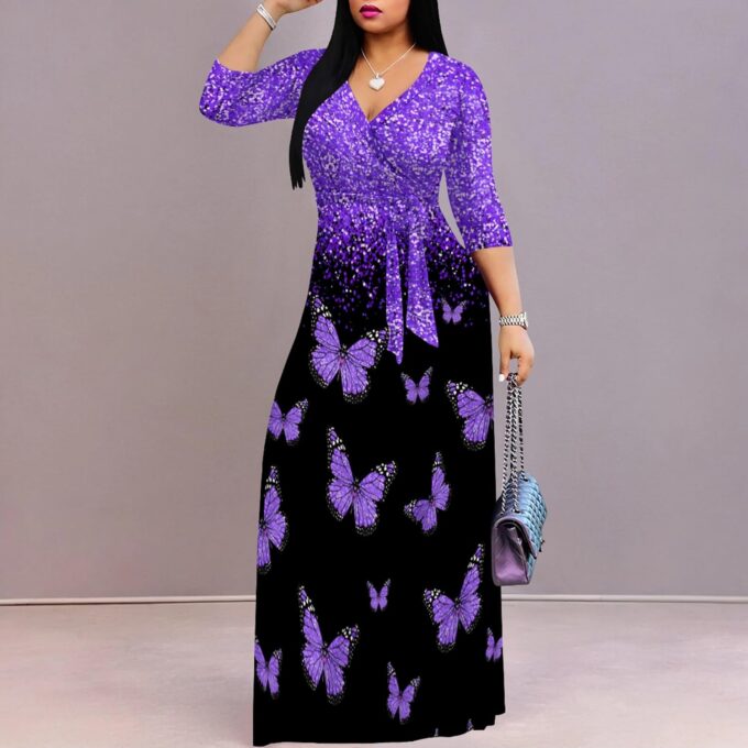 Plus Size Dresses for Women Print Maxi Dresses Flowy 3/4 Sleeve with Belt – Bild 5