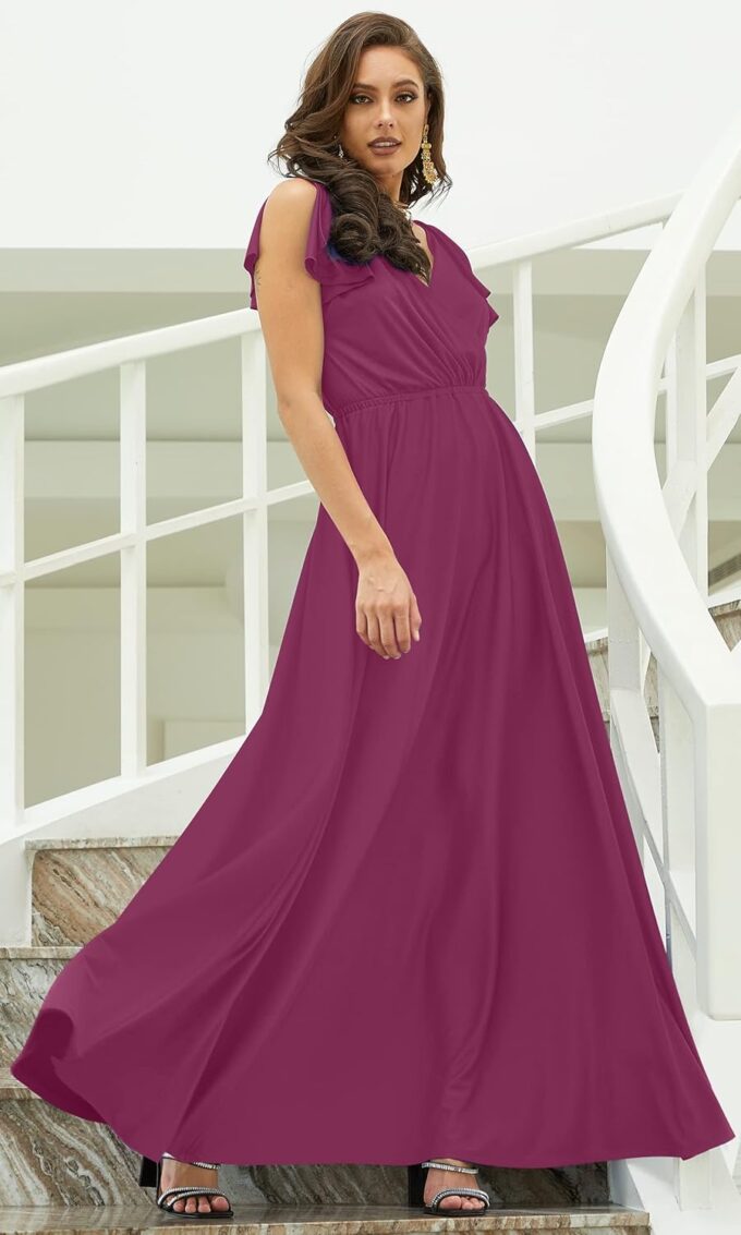 KOH KOH Womens Long V-Neck Ruffle Sleeveless Bridesmaid Prom Gown Maxi Dress – Bild 3