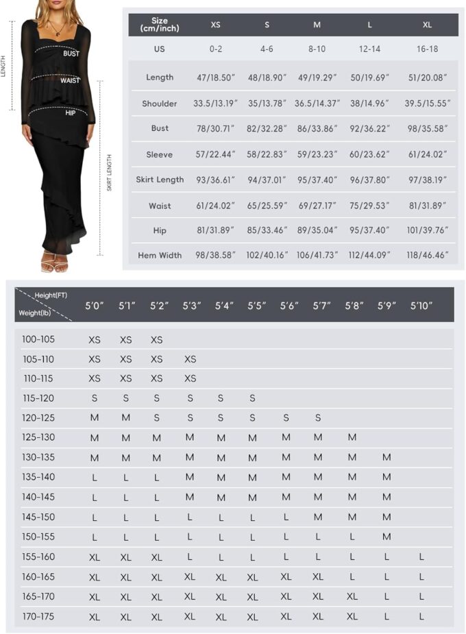 Lrady Women's Two Piece Skirt Sets Elegant Wedding Guest Long Sleeve Peplum Ruffle Top Party Maxi Bodycon Dress Outfits – Bild 5