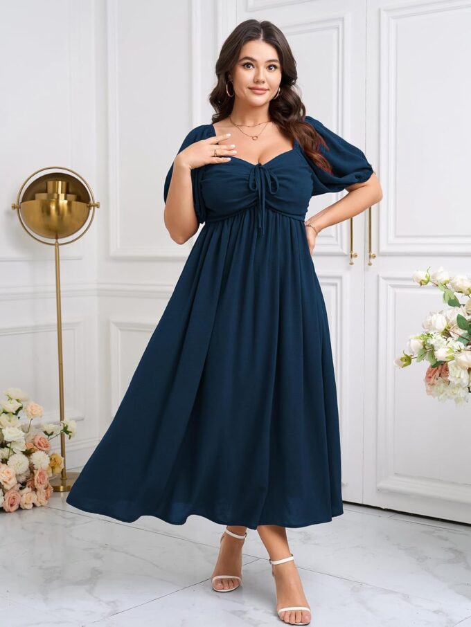 SCOMCHIC Plus Size Sweetheart Neckline Maxi Dress Formal Wedding Guest Short Puff Sleeve Cocktail Smocked A-Line Dresses – Bild 3