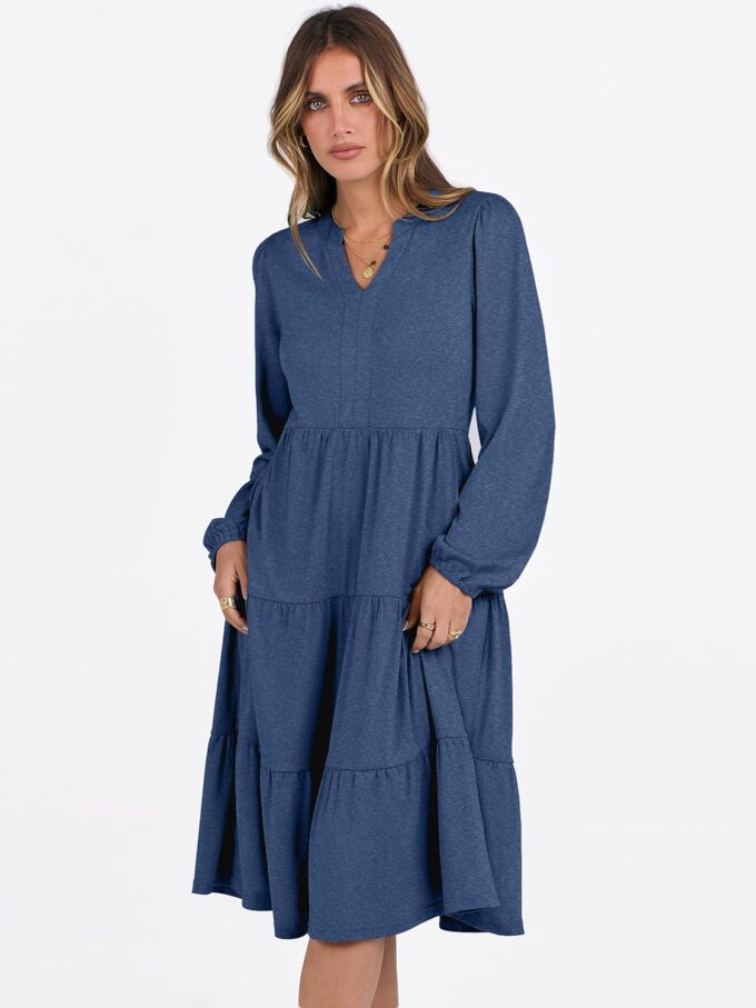 ANRABESS Long Sleeve Dress for Women V Neck 2025 Fall Fashion Casual Loose Fit Flowy Swing Tiered Vacation Dresses – Bild 3