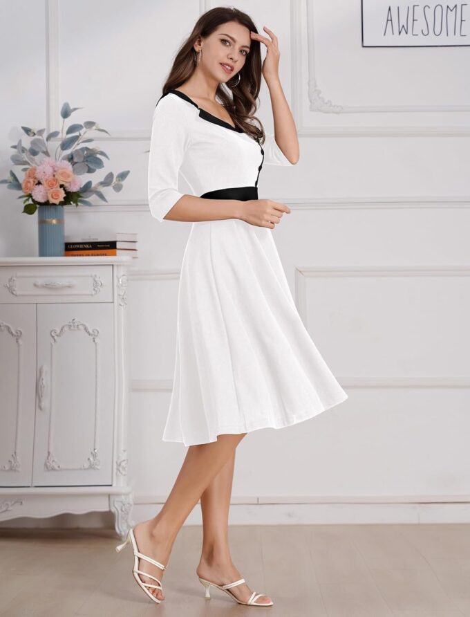 ODIZLI 1950s Dresses for Women Retro Dress 3/4 Sleeve Sweetheart Neckline Swing Midi Dress Cocktail Dress – Bild 3
