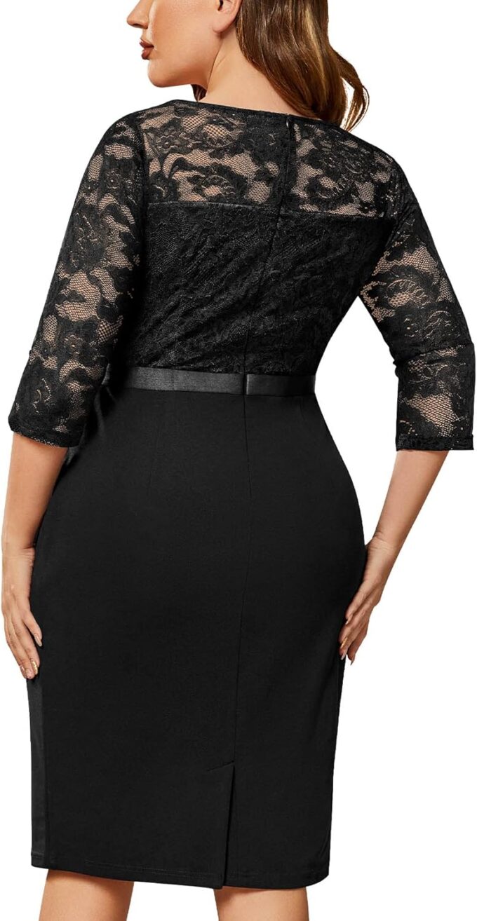 Miusol Women's Plus Size Retro Floral Lace Ruffle V Neck Party Cocktail Dress – Bild 2