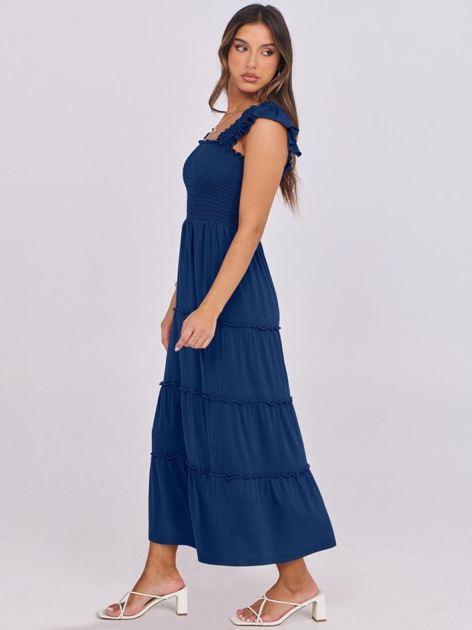 ANRABESS Womens Smocked Maxi Dress Summer Casual Ruffle Square Neck Boho Ruffle Flowy A-line Beach Sundress with Pockets – Bild 6