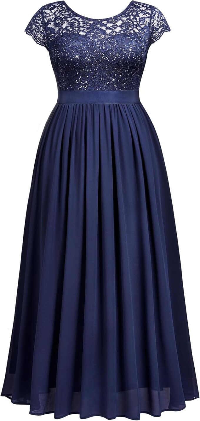 Knitee Women's Plus Size Sequin Floral Lace Formal Bridesmaid Party Flowy Maxi Dress – Bild 5