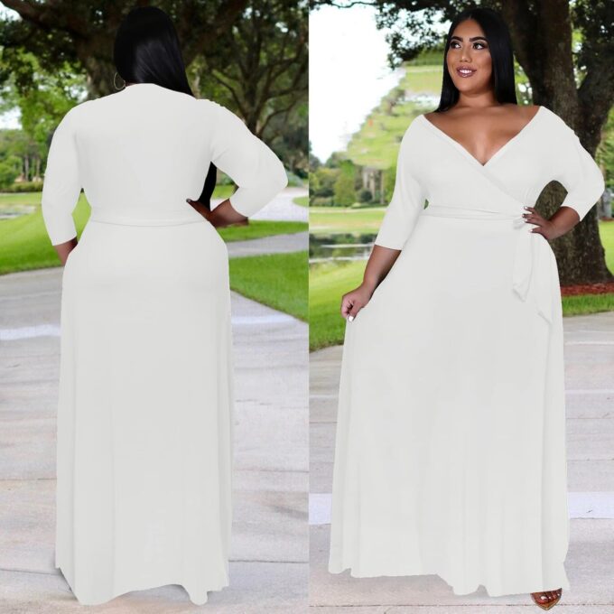 Runwind Plus Size Dresses for Women Floral Maxi Dress Flowy 3/4 Sleeve with Belt – Bild 4