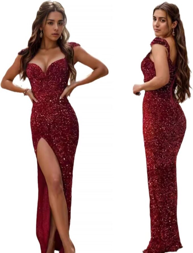 PORRCEY Women's Sexy Elegant Sparkly Sequins Evening Dress Party Club Night Outfits – Bild 3