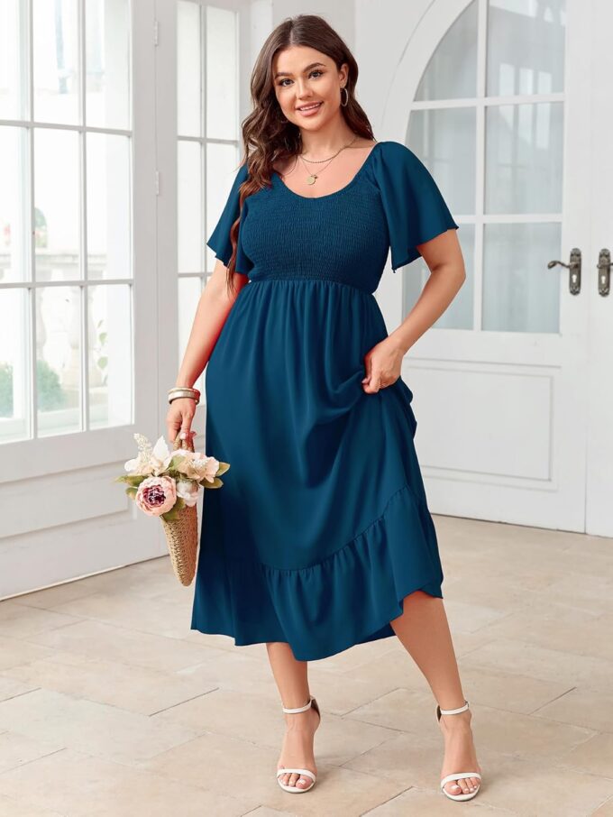 SCOMCHIC Women's Plus Size Summer Dress Casual Short Sleeve Scoop Neck Maxi Dress Smocked Ruffle Boho Flowy Long Dresses – Bild 6