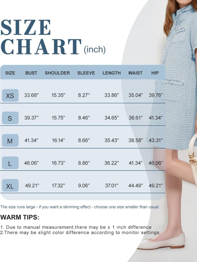 PEHMEA Women's Tweed Dress, Short Sleeve Straight Tube Mini Dress with Pockets for Business Party Work – Bild 7