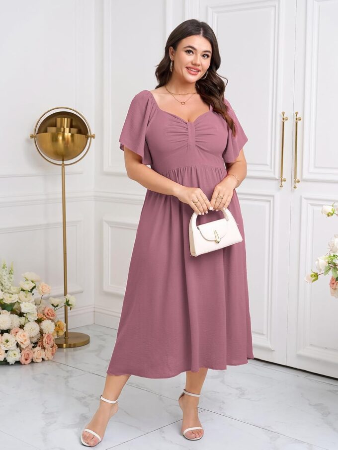 SCOMCHIC Women's Plus Size Maxi Dress Summer Short Sleeve Sweetheart Neckline A Line Wedding Guest Cocktail Dresses – Bild 5