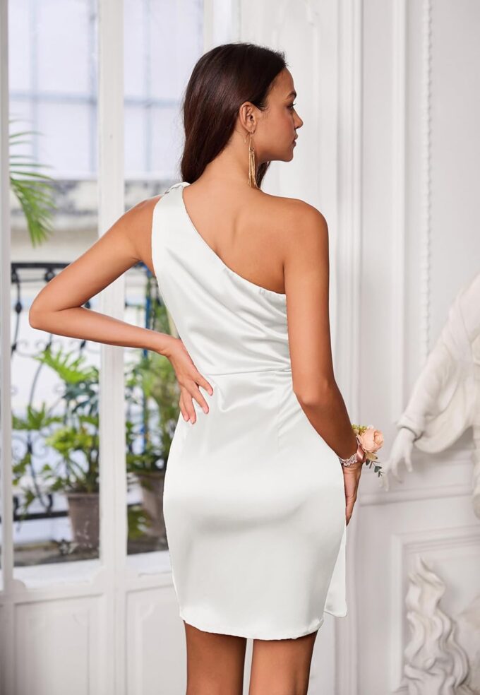 GRACE KARIN 2025 Women Satin Dress Cocktail One Shoulder Sleeveless Tie Waist Party Mini Dresses – Bild 5