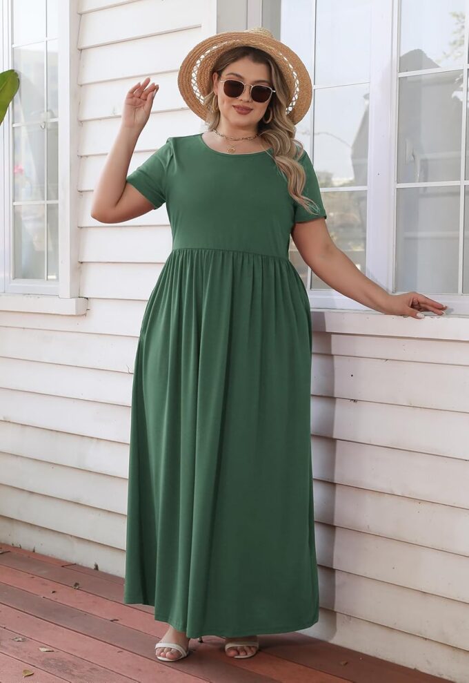 Nemidor Plus Size Maxi Dresses for Curvy Women Summer Casual Loose Short Sleeve Long Beach Dress with Pocket – Bild 5