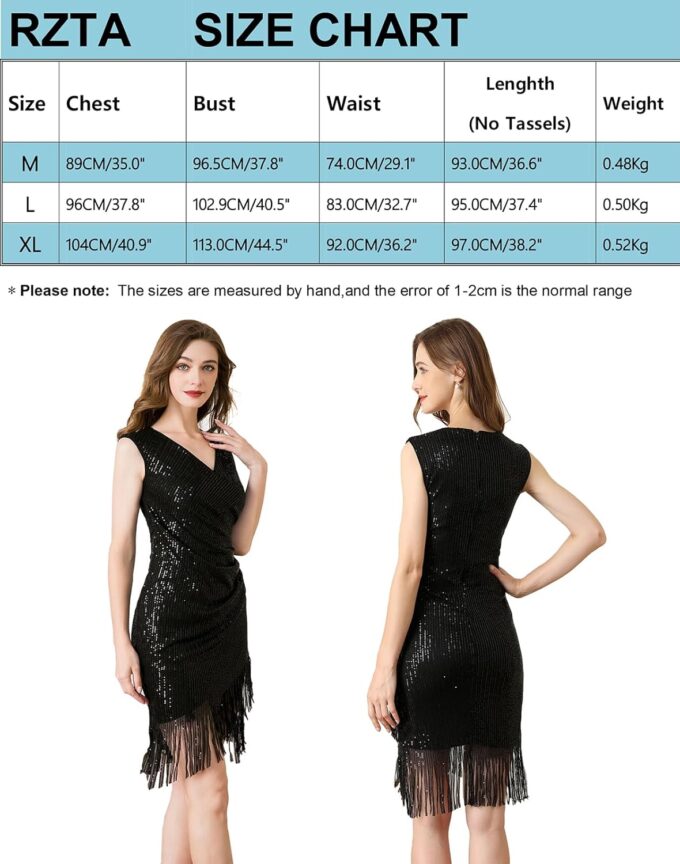 Women Flapper Dresses 1920s V Neck Beaded Fringed Great Gatsby Club & Night Out Dresses – Bild 2
