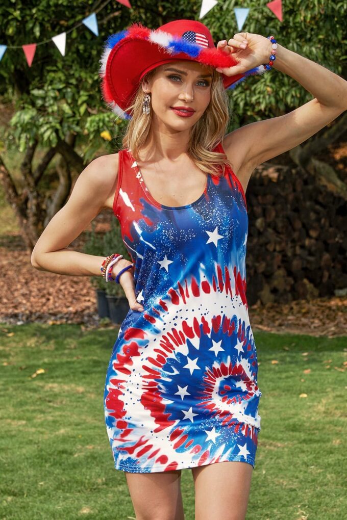 For G and PL Women 4th of July American Flag Tank Dress Deep V Neck Stars Stripe Mini Patriotic Sleeveless Sundress – Bild 3