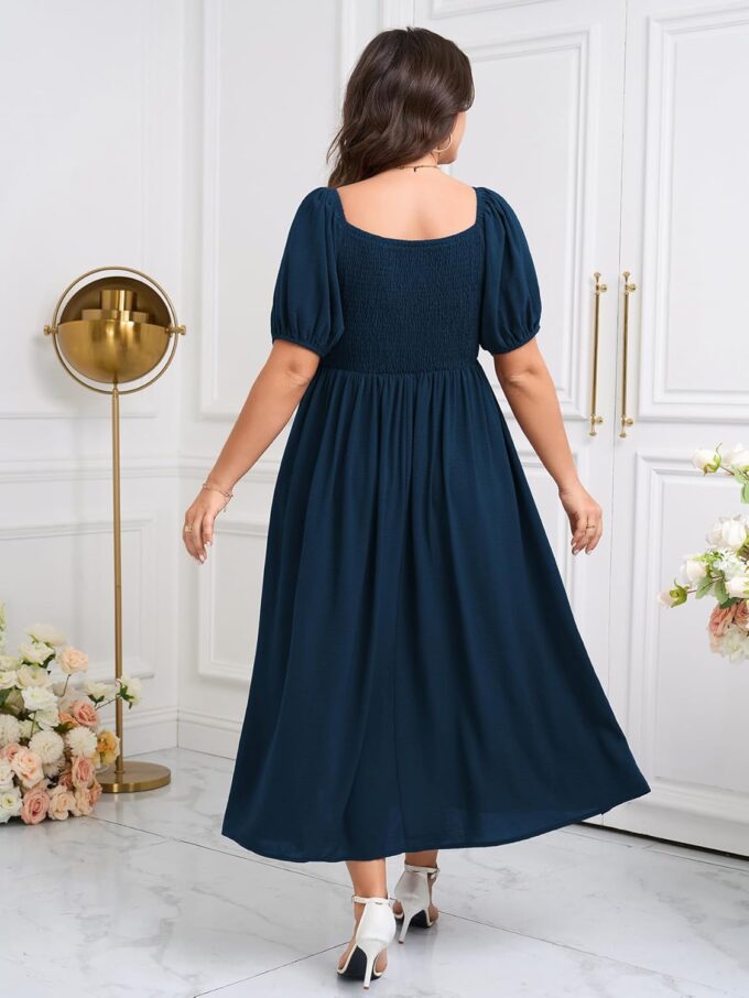 SCOMCHIC Plus Size Sweetheart Neckline Maxi Dress Formal Wedding Guest Short Puff Sleeve Cocktail Smocked A-Line Dresses – Bild 6
