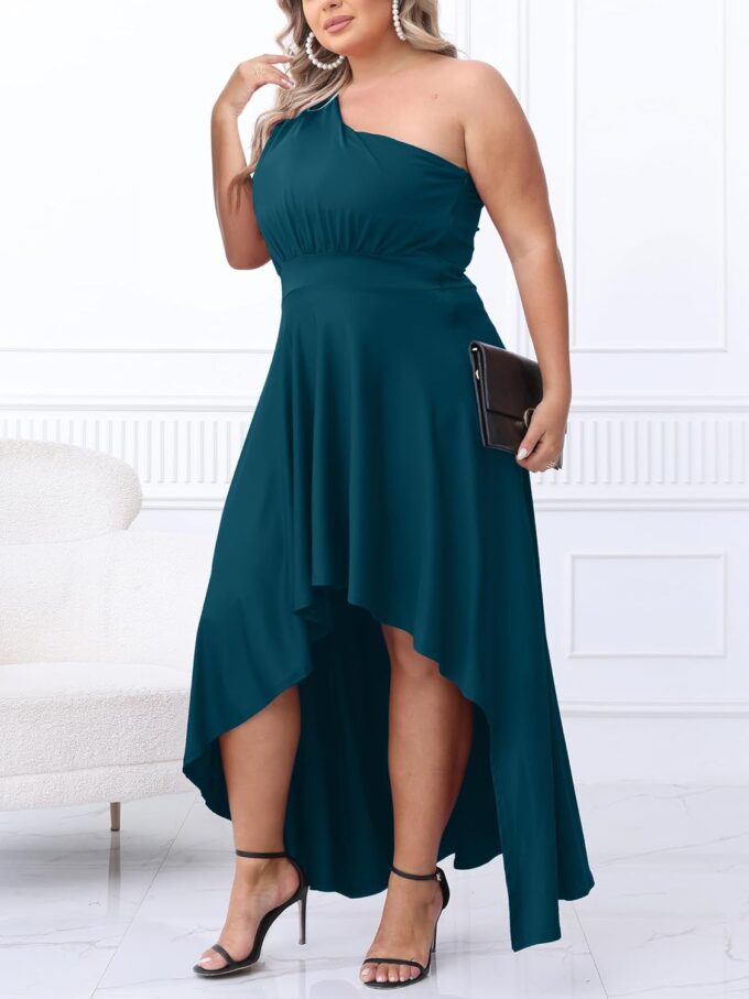 Ekaliy Women's Plus Size One Shoulder Dress Sexy High Low Irregular Hem Flowy Party Cocktail Maxi Dress – Bild 5