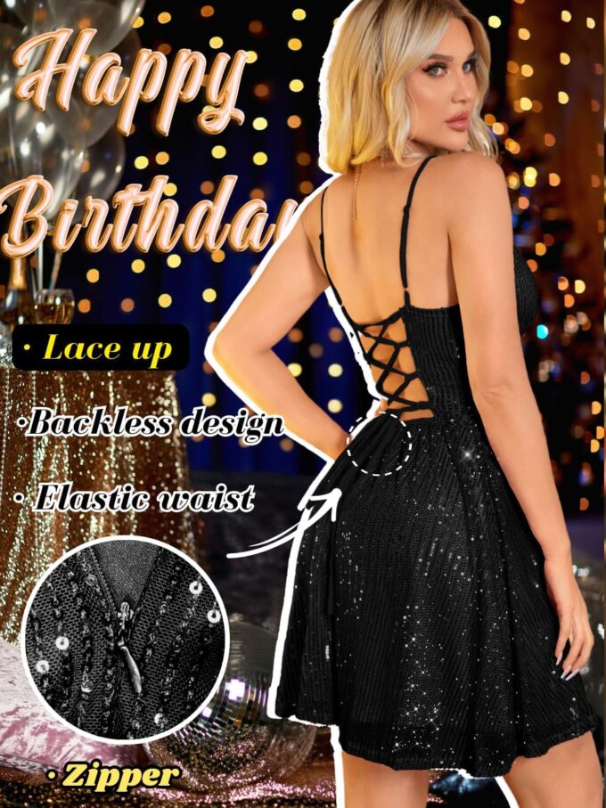 Kaei&Shi Sexy Sequin Dress,Deep V Backless Corset Dresses,Glitter Sparkly Outfits for Women Birthday Party Cocktail Nye – Bild 3