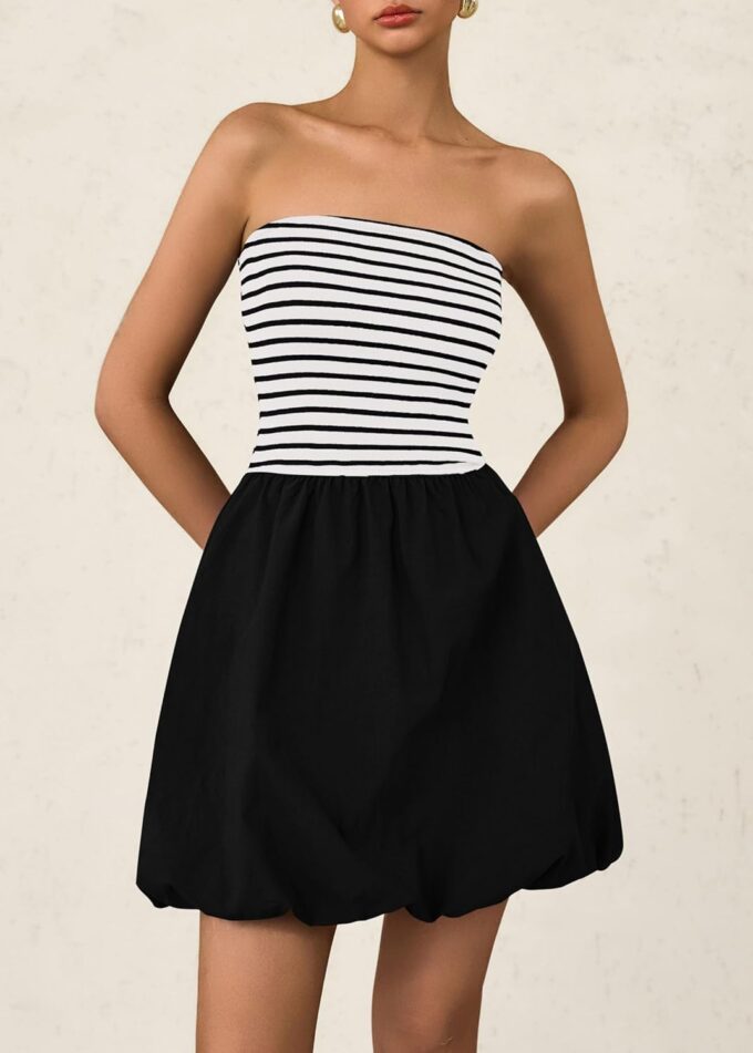 KIRUNDO Strapless Dress for Women Bubble Hem Summer Sexy Tube Top 2025 A Line Patchwork Mini Beach Vacation Sundress – Bild 5