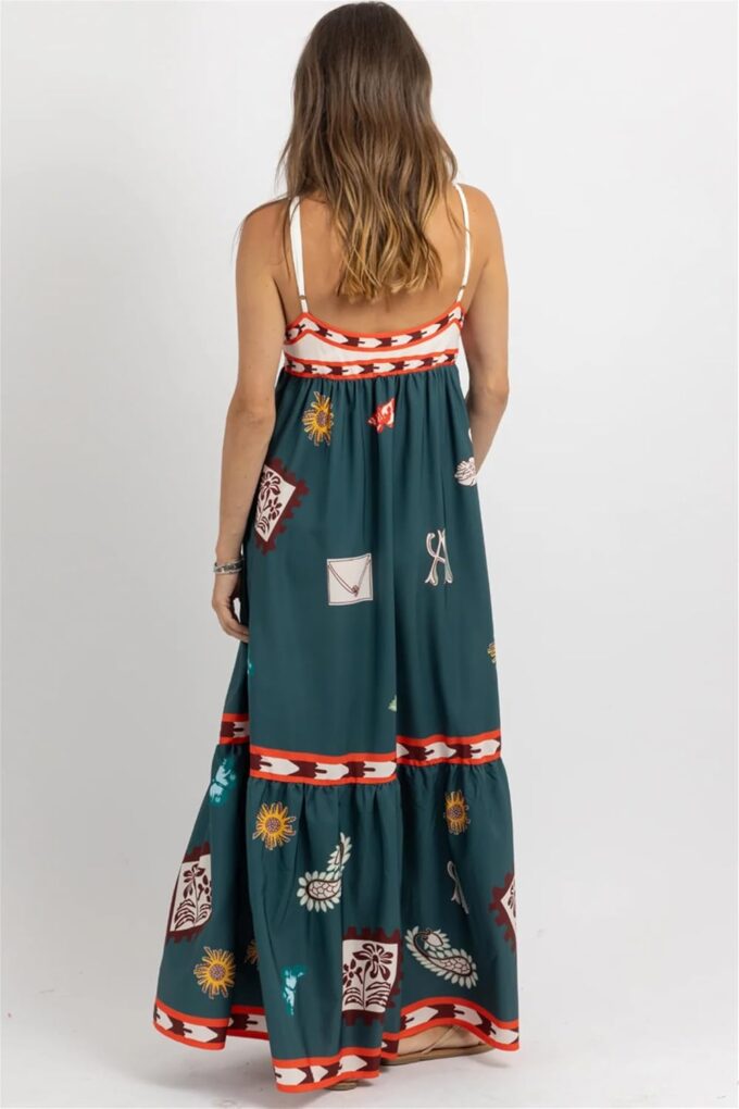 Thopavenoir Boho Floral Print Midi Dress for Women Long Sleeve V Neck Tiered Long Dresses Smocked Beach Bohemian Sundress – Bild 6