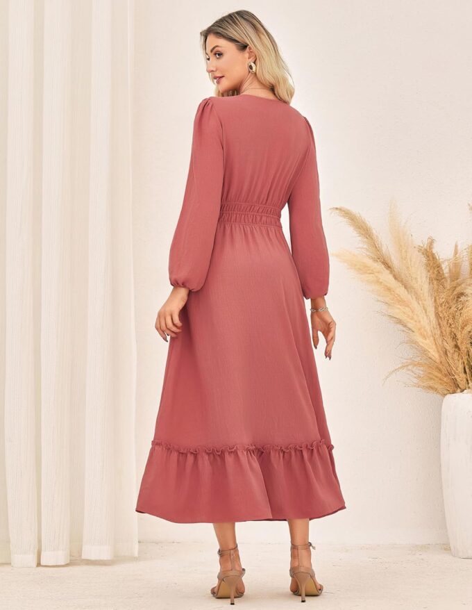 GRACE KARIN Women's Fall Dresses 2025 Long Sleeve Casual Maxi Boho Long Dress High Waisted A-Line Ruffle Dress Elegant Classy – Bild 2
