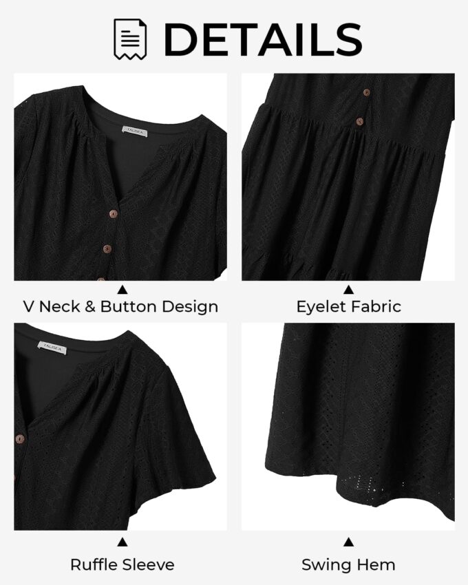 Plus Size Summer Dress - Casual Sundress Beach Short Sleeve V Neck Tiered Button Up Boho Midi Flowy Sun Dresses Women – Bild 6