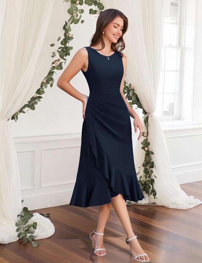 Aupuls Women Long Bodycon Wedding Guest Dresses for Women Summer Ruffle Semi Formal Dress for Gowns and Evening Elegant – Bild 3