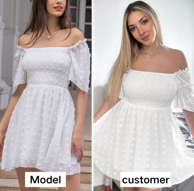 EXLURA Women's 2025 Summer Casual Square Neck Dresses Ruffle Short Sleeve Swiss Dot Flowy Mini Dress – Bild 3
