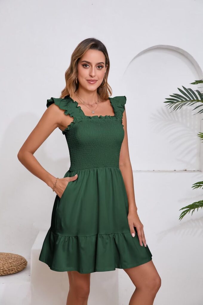 2025 Women Summer Short Dress Square Neck Sleeveless Ruffle Backless Casual Boho Beach Cute Sundress Cotton Vacation – Bild 7